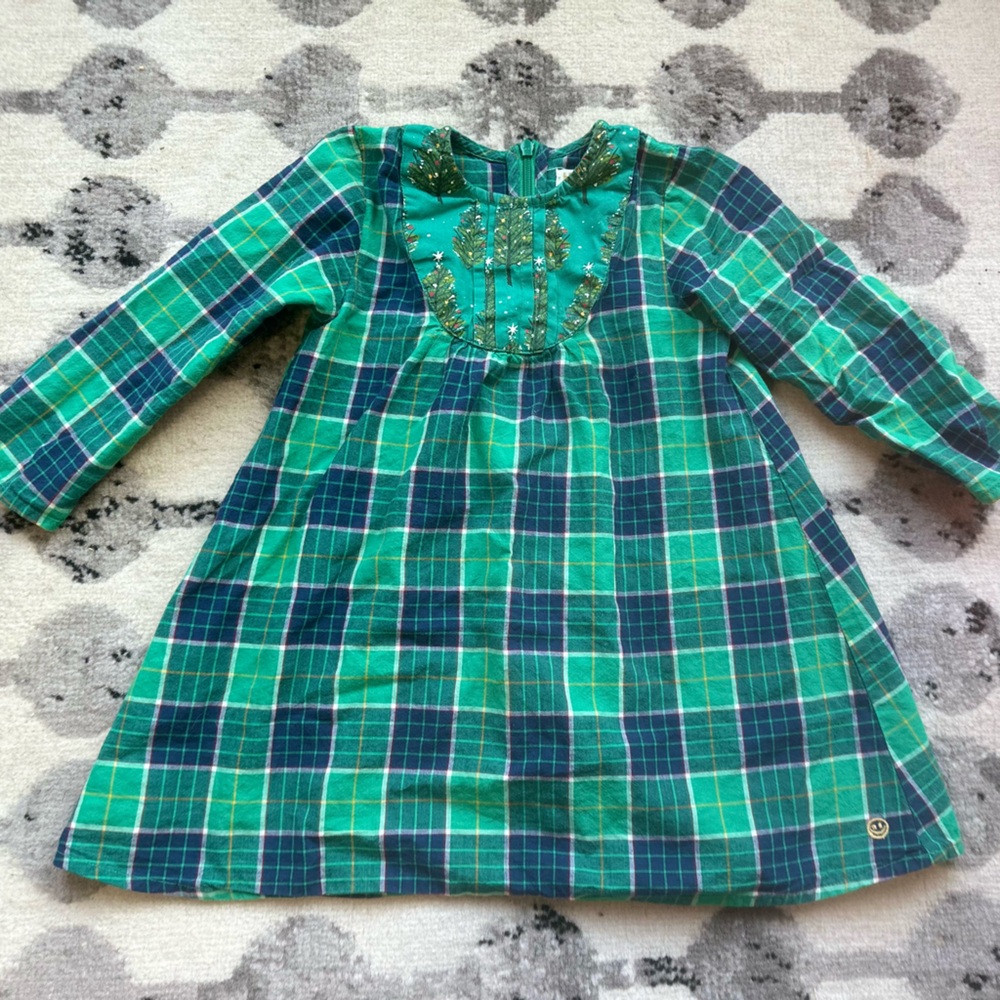 Happy By Pink Chicken Green Christmas Plaid Dress 2T